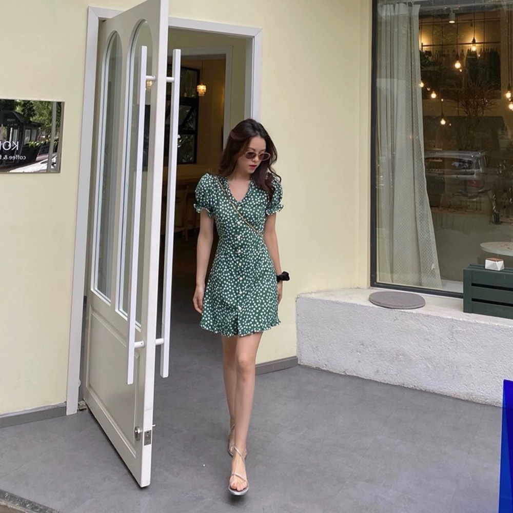 Green polka dot dress